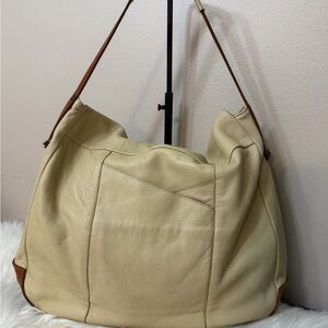 Willi Smith Cream and Tan Leather Hobo Bag